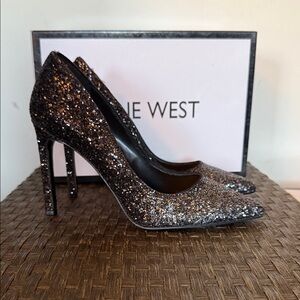 Nine West Black Glitter Heels